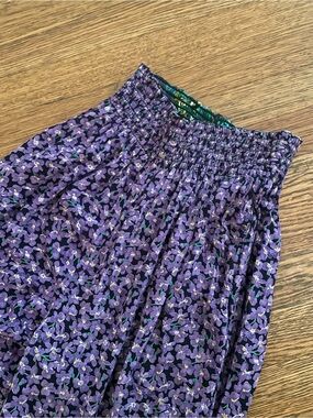 Carole Little Purple Floral Smocked-Waist Flowy Pant, Size: 4